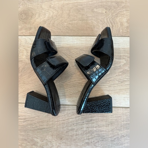 Freda Salvador Adria Black Croc-Embossed Women's Heeled Sandals - Picture 11 of 12
